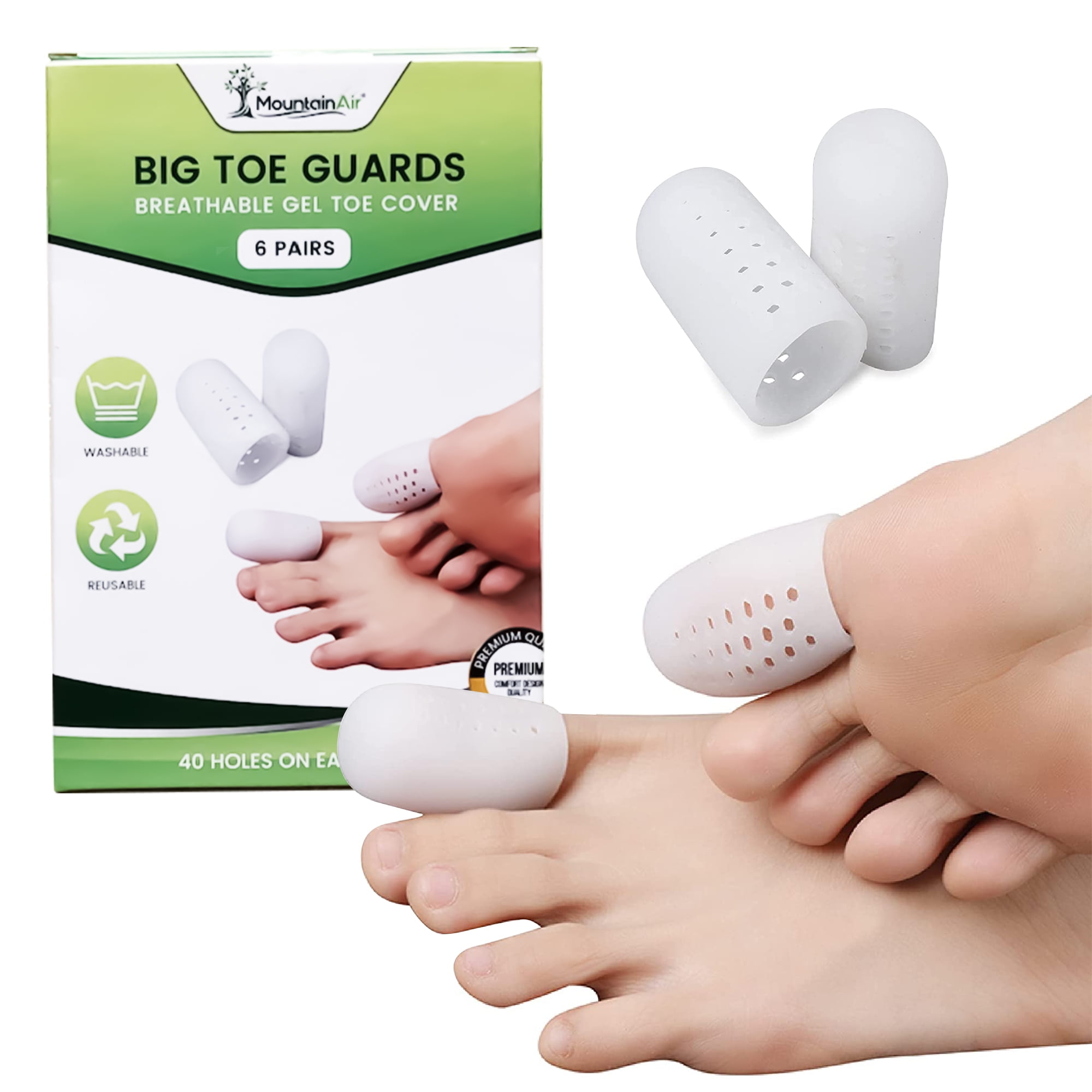 Silicone Toe Caps, 6 pairs, Breathable Gel Toe Cover, Big Toe Guards for Protection of Ingrown Toenails, For Men & Women Hammer Toe, Corns, Blisters, Reduce Friction