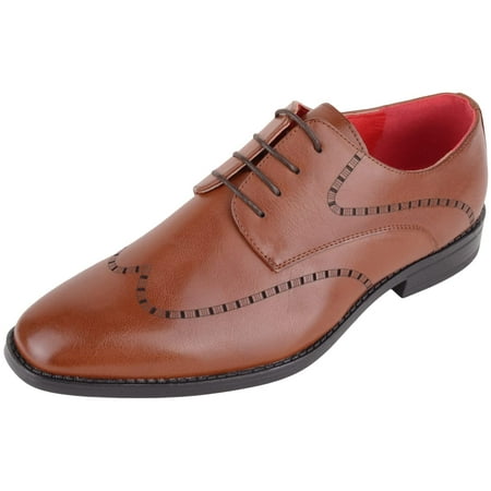 ABSOLUTE FOOTWEAR Mens Slip On Formal Work Wedding School Waterproof Lace Up Laser Cut Pattern Formal Shoes - Tan - US 10