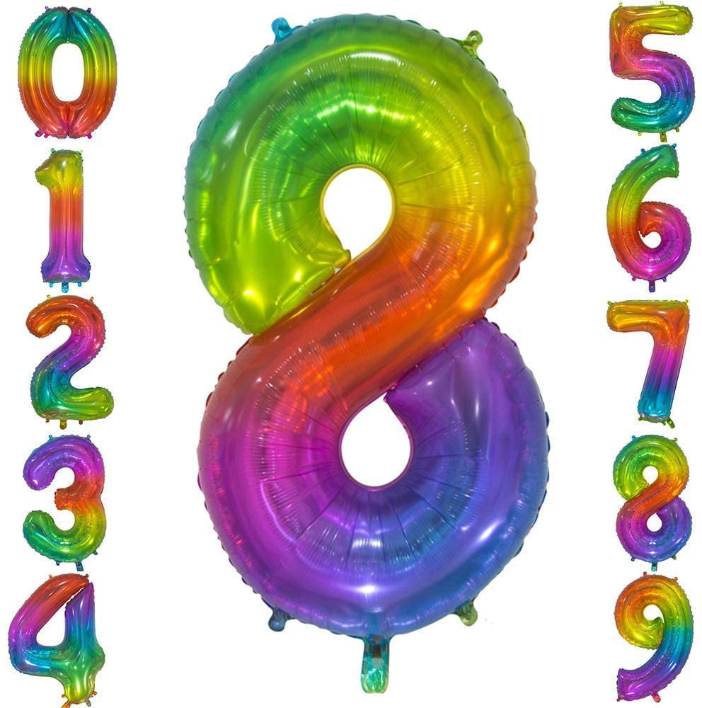 Number 8 Balloon, 8th Birthday Girl Party Decorations, Rainbow Front