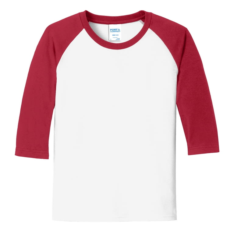 Youth Core Blend 3/4-Sleeve Cotton/Polyester Raglan Tee White/ Red