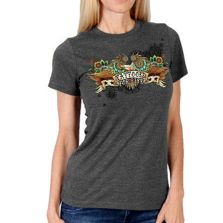 Hot Leathers Womens Tattooed For Life Eagle Flowers Full Cut T-Shirt (Heather/Charcoal,