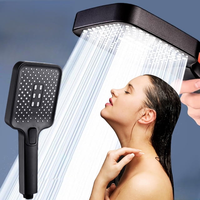 Shower Head with Handheld High Pressure - 2024 Squares Rain Showerhead with 3 Spray Modes for Body Coverage and Bathroom Upgrade