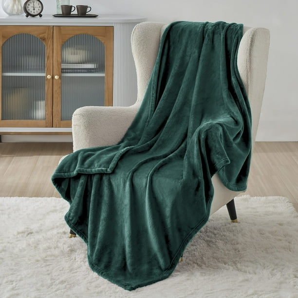 Manta polar para cama, color verde bosque, 130 x 150 cm, 300 g/m²