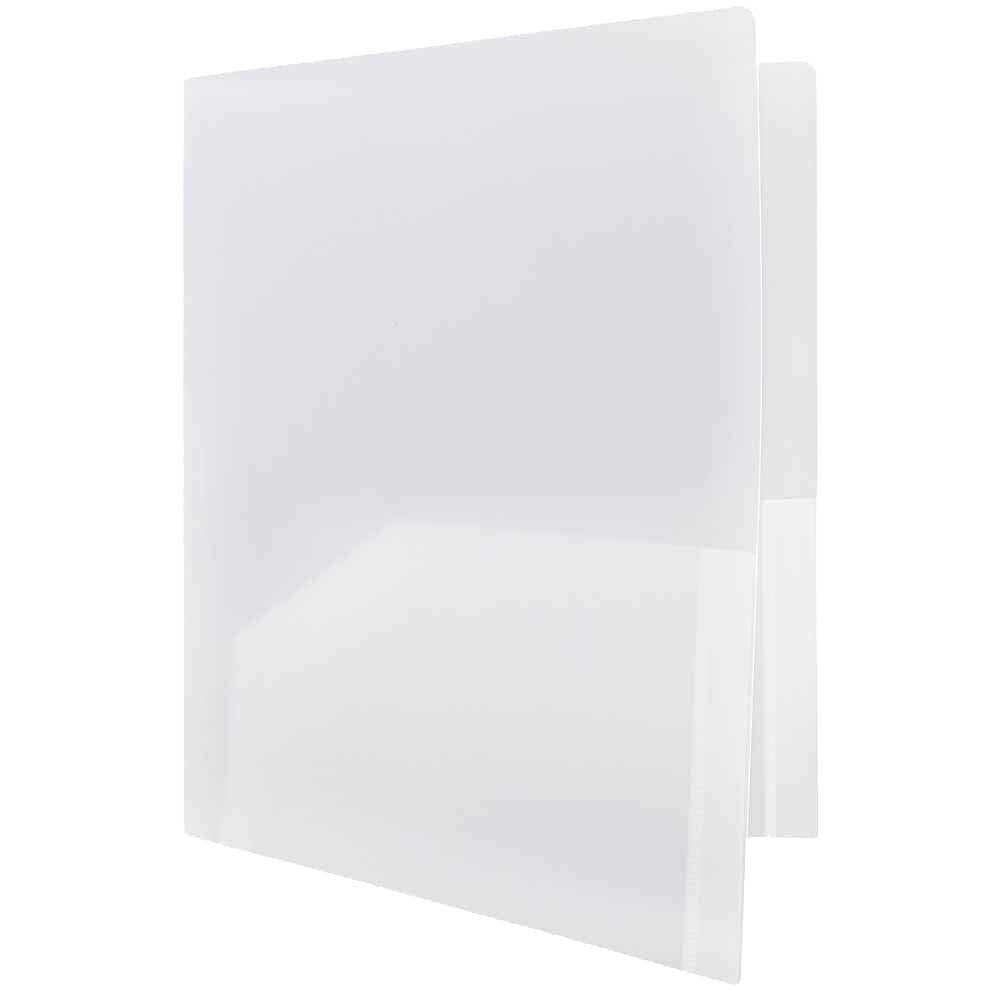 JAM Paper Heavy Duty Plastic 2 Pocket Extra Tough School Folders, Clear, Bulk 48/Pack