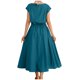 thumbnail image 4 of Puntoco Vestido De Verano Para Mujer, Suelto, De Color Sólido, Con Cordones, Cuello Redondo, Manga Corta, Vestido De Manga Corta, Cuello Redondo, Verde M,Regalos Para Mujer Joven, 4 of 5