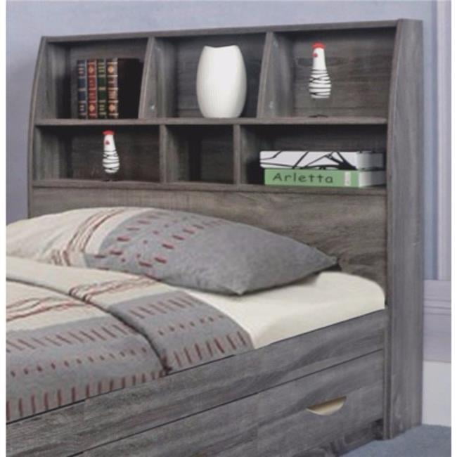 Contemporary Style Gray Twin Size Bookcase Headboard with Six Shelves