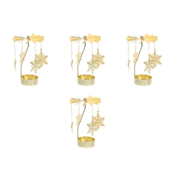 Hemoton 4-Piece Rotating Candle Holders Set, Metal Tealight Carousel Candlestick for Christmas Party Table Decor