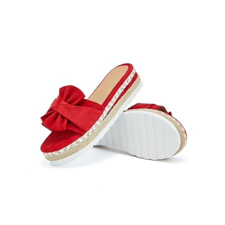 

Ritualay Lady Wedges Wedge&platform Sandals Backless Slippers Wear Resistant Soft Beach Holiday Slip On Red 5.5