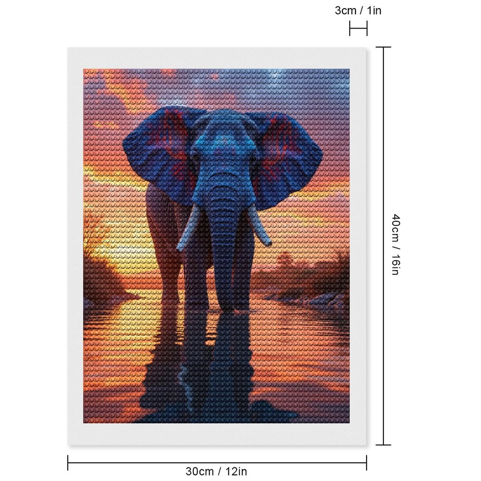 Diamond Art Kits for Adults, Elephant Sunset Reflection Watercolor 5D Diamond Painting Kits for Adults Beginners, DIY Full Drill Diamond Painting, Gem Art and Crafts 12x16