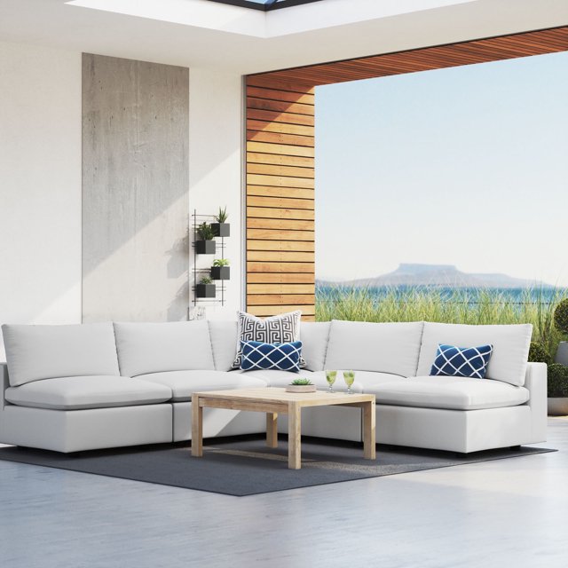 Modway Commix 5-Piece Sunbrella Outdoor Patio Furniture Sectional, White