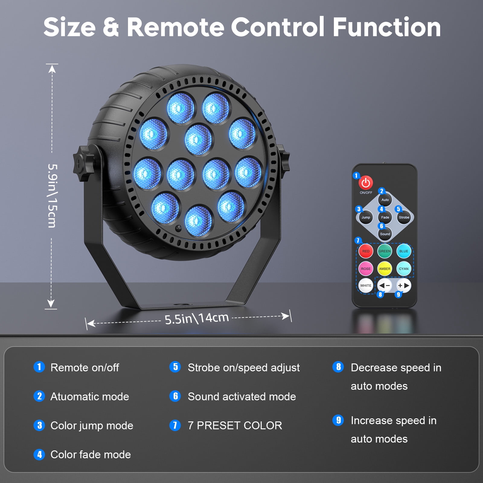 LED Par Lights Rechargeable Stage Light with Remote Control DJ Uplighting for Wedding Party Club Stage Lighting, 4pcs