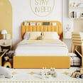 thumbnail image 4 of PIONEERWORKS Full Bed Frame with Storage Headboard, Boucle Upholstered Platform Bed with Bookcase & 2 Drawers, No Box Spring Needed, Easy Assembly, Yellow, 4 of 9