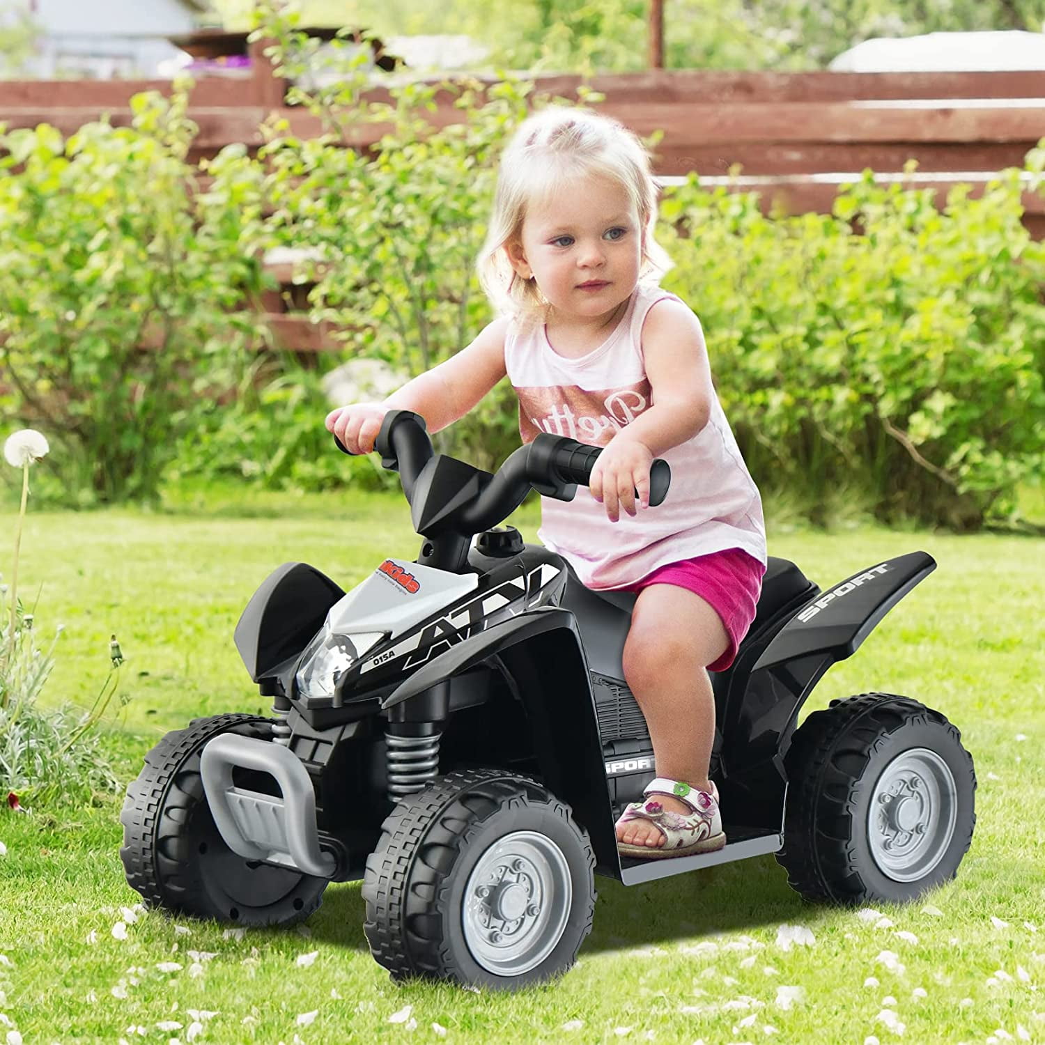 OLAKIDS Kids Ride On ATV, 6V Electric Vehicle for Toddlers, 4 Wheeler Battery Powered Motorized Quad Toy Car for Boys Girls with LED Lights, Horn (Black)