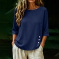 thumbnail image 2 of Cilsoka Cotton Linen T-Shirt for Women Versatile Short Sleeve Crew Neck Shirts with Side Button Down Casual Loose Fit Tops, 2 of 6