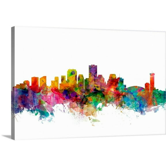 Great Big Canvas "New Orleans Louisiana Skyline" by Michael Tompsett Forest Green White Wrapped Canvas Print Wall Artwork
