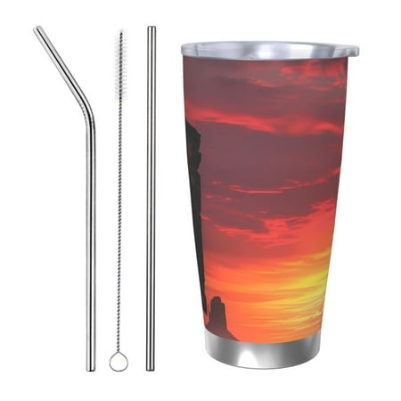 

Logiee Sunset Western Desert Cowboy Print 20OZ Car Cup with Lid Stainless Steel Vacuum Insulated Double Wall Travel Tumbler Durable Insulated Coffee Mug Thermal Cup with Straw-Straw Three-piece Set