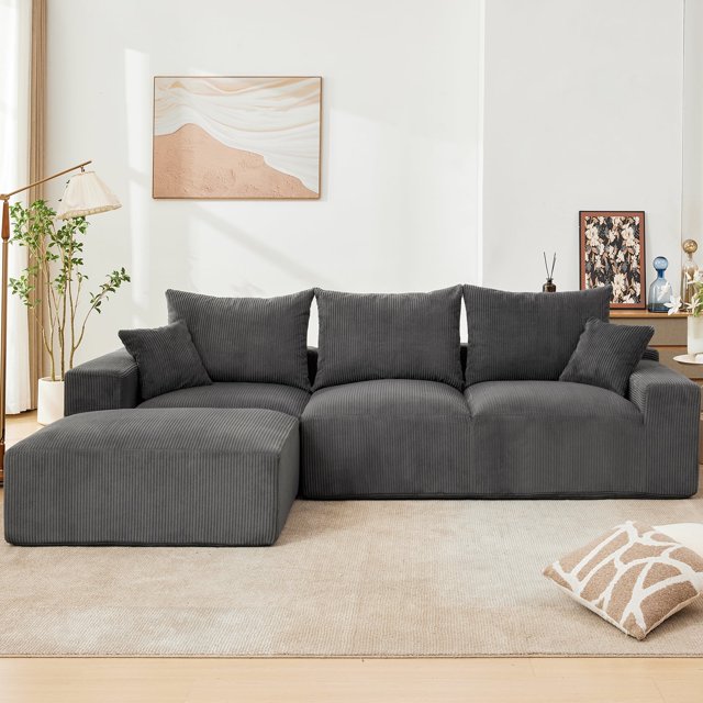 110" Modular Sectional Sofa, L-Shaped Cloud Couch with Ottomans