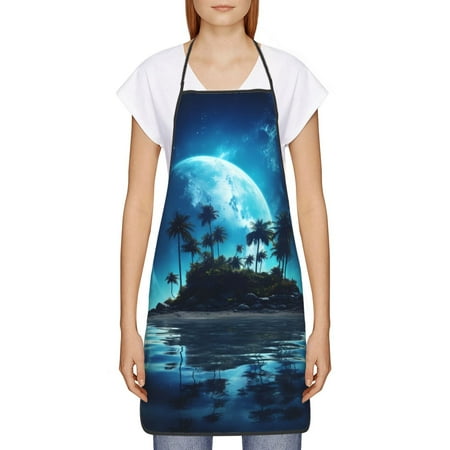 

Goofa Bib Apron Unisex Aprons Adjustable Waterdrop Resistant Cooking Kitchen Apron for Chef Hawaiian Beach Pirate Moon Pattern Apron Bulk