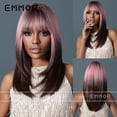thumbnail image 4 of New Full Wig Cosplay Punk Style Pink Gradient Dark Brown Cosplay Bangs Long Straight Hair Wig, 4 of 9