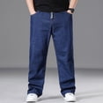 thumbnail image 3 of Men'S Jeans Regular Fit Denim Pants Wide Straight Leg Plus Size Baggy Jeans Elastic Waist Drawsting Casual Trousers, 3 of 8