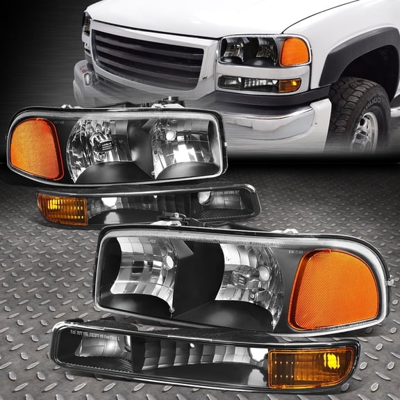 NUVISION for 99-07 GMC Sierra Yukon XL Black Housing Amber Corner Headlight Bumper Lamps