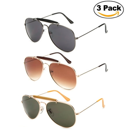 Timeless Classic Aviator Sunglasses with Brow Bar and Cable Wire Wrap Ears Temples For Secure Fit Men Women