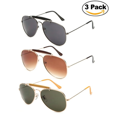 Cable Classics Sunglasses - Timeless Classic Aviator Sunglasses with Brow Bar and Cable Wire Wrap Ears Temples For Secure Fit Men Women