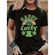 thumbnail image 1 of Women's "Happy Go Lucky" St. Patrick's Day T-Shirt - Casual Black Tee with Green Clover and Rainbow Graphic, Short Sleeve, Polyester Blend, All-Season Wear, Ladies T-Shirts Tee For Adult, Men, Women,, 1 of 6