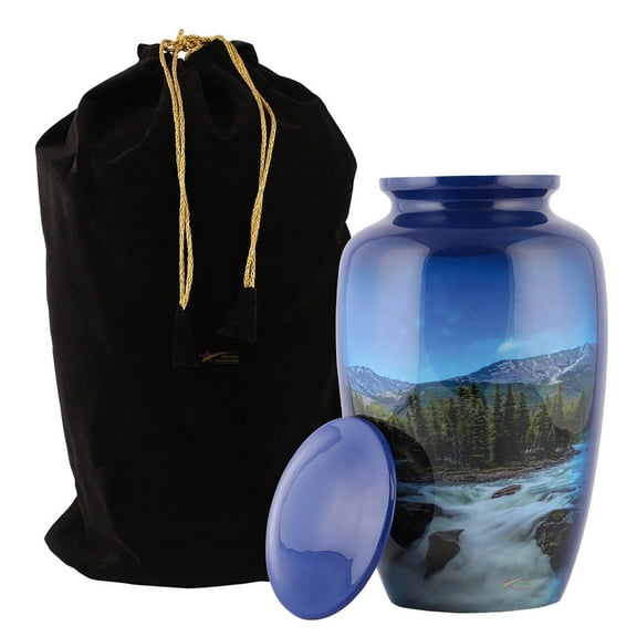 Urns for Human Ashes Adult Size Handcrafted Cremation Funeral Burial Decorative Urns with Velvet Bag – Secure Screw Top Seal - Protective Coating River 200Cu/In