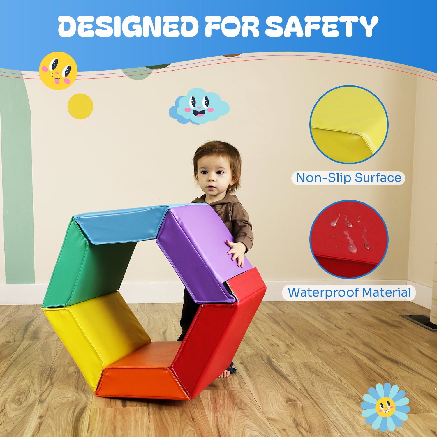 New Bounce Hexagon Tumbling Mat for Kids – Foldable Exercise Mat & Fitness Mat for Home Play, Training & Gymnastics