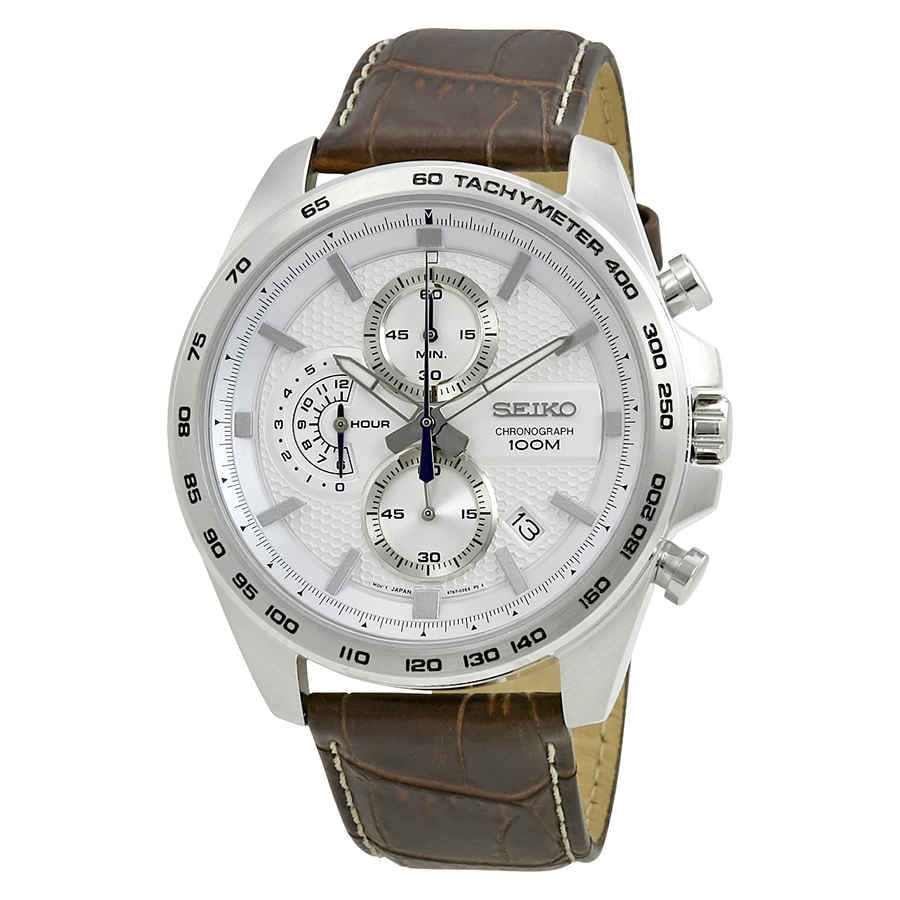 Seiko Men's 44mm Leather Band Case Hardlex Crystal Quartz White Dial Analog Watch SSB263 - Walmart.com