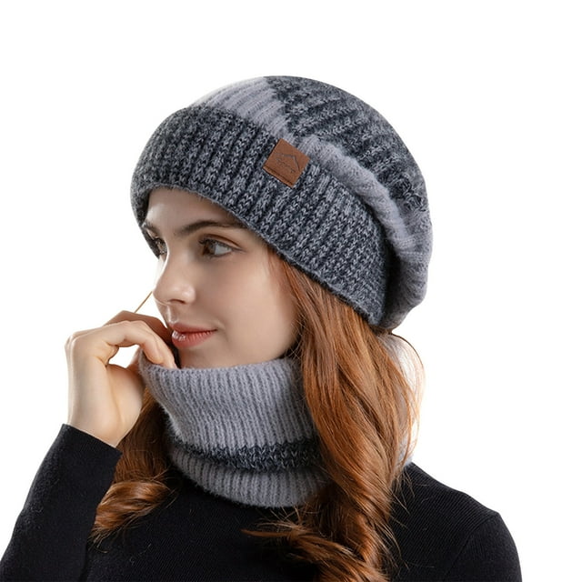 Gorro de lana de color liso para invierno, grueso, cálido, con protección auditiva y contra el frío, de punto, conjunto de dos gorros para mujer.