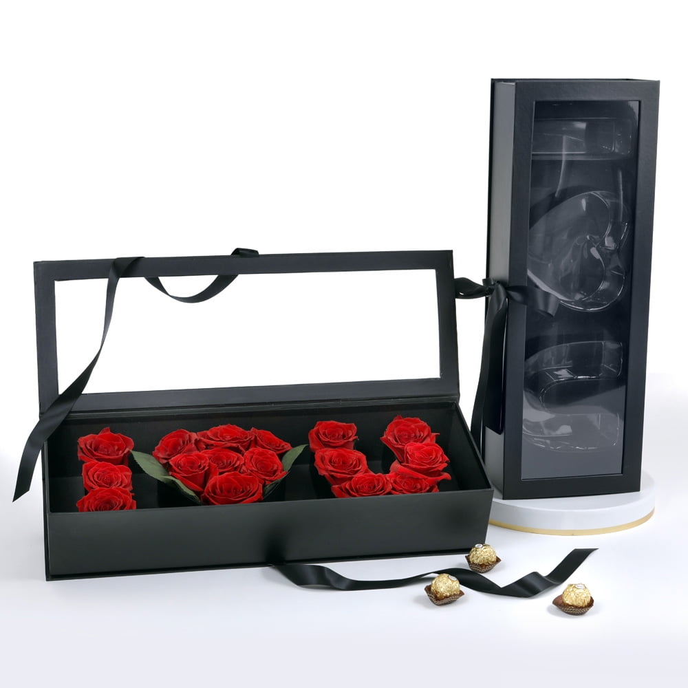 Unikpackaging “I Love U” Box, Clear Top, Plastic Liner, Ribbon, Black