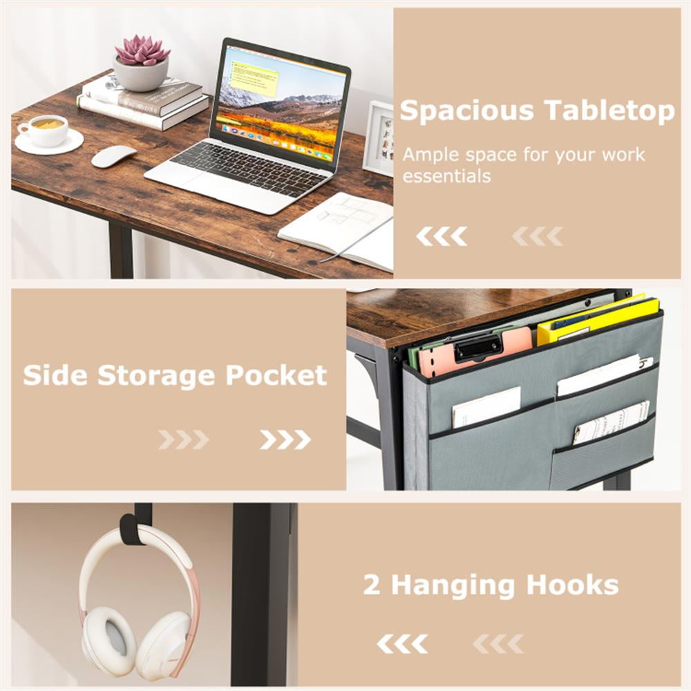 Demi Bonn 48" Mobile Computer Desk Workstation with 4 Smooth Casters, Small Home Office Desk Study Writing Table, Brown