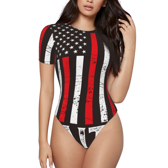 Fotbe USA Flag Cross Body de Mujer con Cuello Redondo y Mangas Cortas, Sin Mangas Ajustado, Suave, Cómodo y Básico-Large