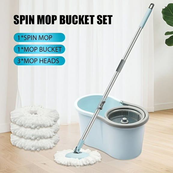Mop And Bucket Set, 360° Spin Mop And Bucket with Wringer Set And 3 Microfiber Mop Refills, 50" Extended Handle Spinning Mop Bucket System for Floor Cleaning