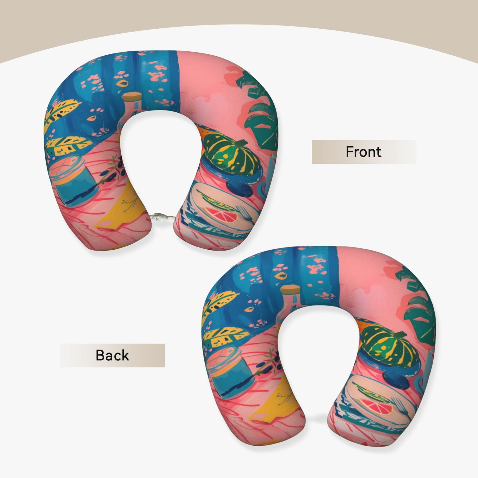 Xecao Colorful Summer Fruit Table Print Memory Foam Cervical Neck Pillow Versatile U-Shaped Pillows for Home,Office,Camping,Travelling,Soft Washable Cover