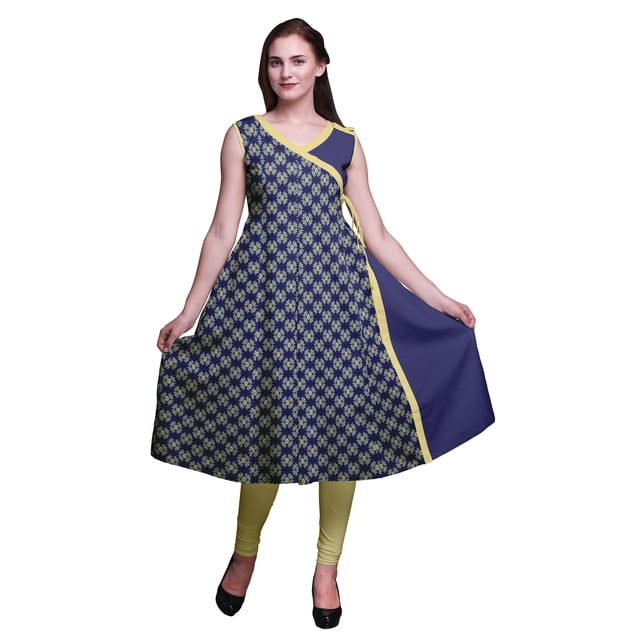 Bimba Robe d'Été Indienne Imprimée Style Angrakha pour Femmes Tunique Ethnique