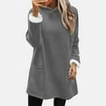 thumbnail image 2 of Long Hoodie for Women with Sherpa Fleece Lined Front 2 Pockets Thick Warm Winter Loose Tunic Sweater Pullover Tops (XL, Gray), 2 of 4
