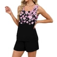 thumbnail image 6 of JULMCOMO Two Piece Sets for Women Floral Print Square Neck Casual Outfits Sleeveless Tank Top Drawstring Lounge Summer Short Sets with Pockets Pink L, 6 of 8