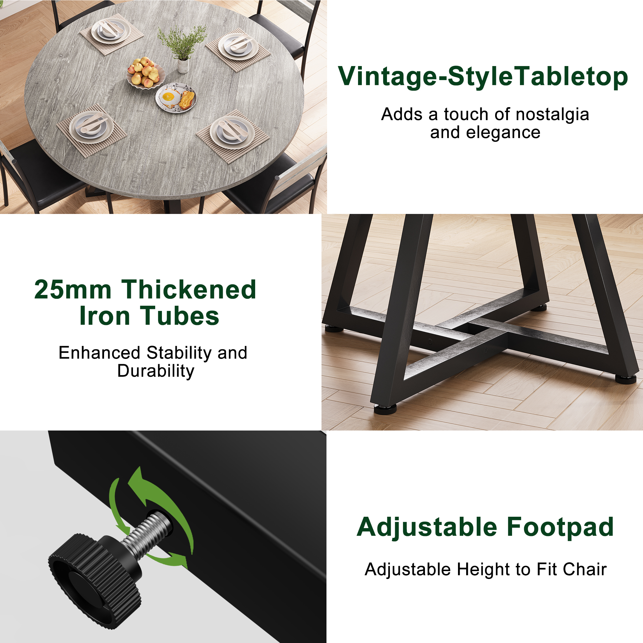 Anyact 47in Round Dining Table for 4, Kitchen Dining Room Circle Dinner Pedestal Table,Kitcen Table Sturdy Wood Kitchen & Dining Room Furniture, Gray(Only Table)