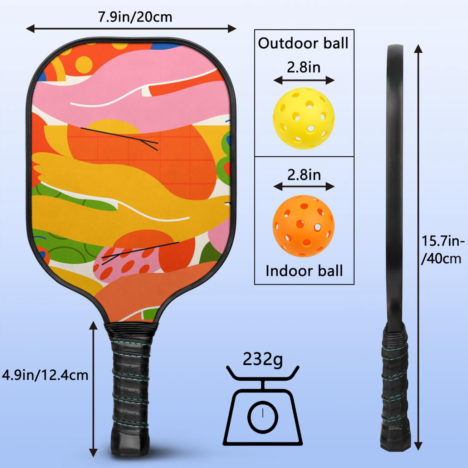 Pickleball Paddles Set Of 2, Fiberglass Surface, Tropical Jungle Print, 4 Balls & Bag