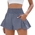 thumbnail image 2 of Women Flowy Athletic Shorts High Waisted Ruffle Smocked Running Workout Shorts with Pockets, L, 2 of 8