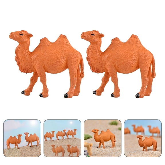 NICEXMAS 2-Pack Small Brown Plastic Camel Figurines for Indoor Decoration, Craft Ornaments, Home and Office Display