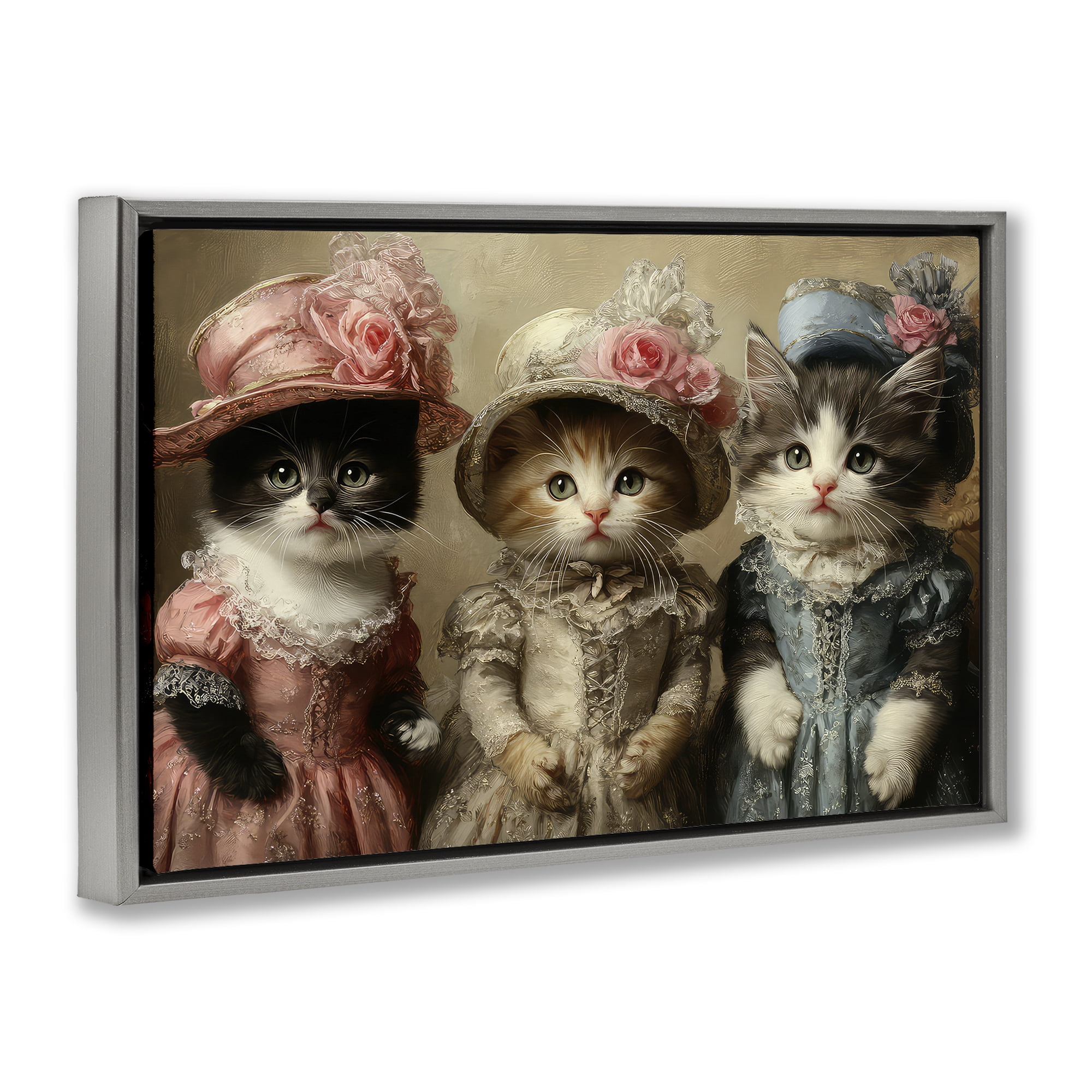 Stupell Industries Vintage Dress Cats Gray Framed Floater Canvas Wall Art, design by The Wands Want