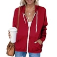 thumbnail image 2 of Staron Women's Lightweight Sun Protection Jacket Short Sleeve UPF Hooded Casual Zippered Front with Pockets Spring Summer Fall Beach Travel Outerwear, Red XXL, 2 of 7