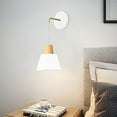 thumbnail image 7 of FSLiving Battery Operated Wall Sconces Wireless White Metal Wood Wall Lamp Modern Design E26 Base LED Nightstand Wall Light Fixtures for Corner Loft Corrider Entrance - 1 Light, 7 of 7