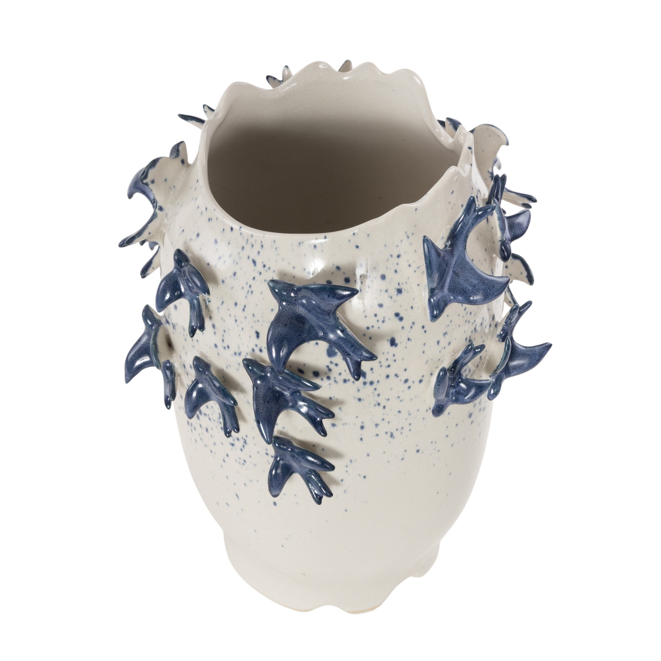 DecMode 12" Bird 3D White Ceramic Vase