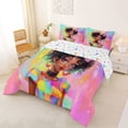 thumbnail image 2 of Castle Fairy Cute Black Girl Full Size Comforter Sets 3-Piece,Abstract Rainbow Bow Print Bedding Comforter Set,Green Yellow Pink,1 Comforter and 2 Pillowcases, 2 of 6