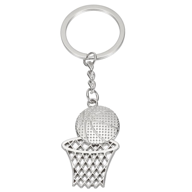 Llave de baloncesto Uxcell, llavero deportivo mini lindo, colgante de balón de baloncesto, anillo de llavero, bolsa, plata
